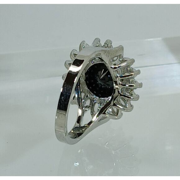 Vintage Ring Size 6.25 Silver Tone White Gold GP Black CZ Cluster Cocktail NOS - Picture 8 of 10